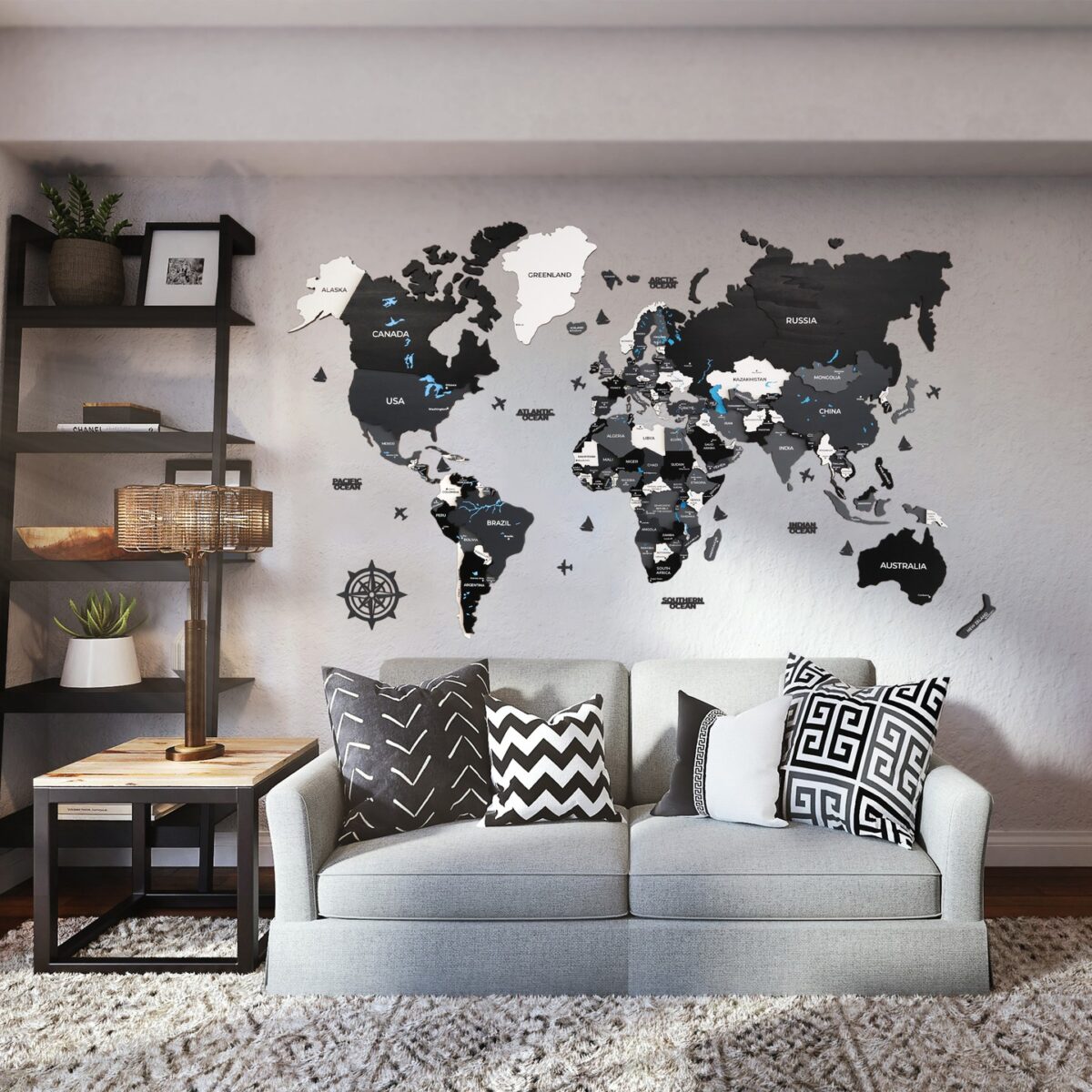 Gray Wooden World Map - Image 1